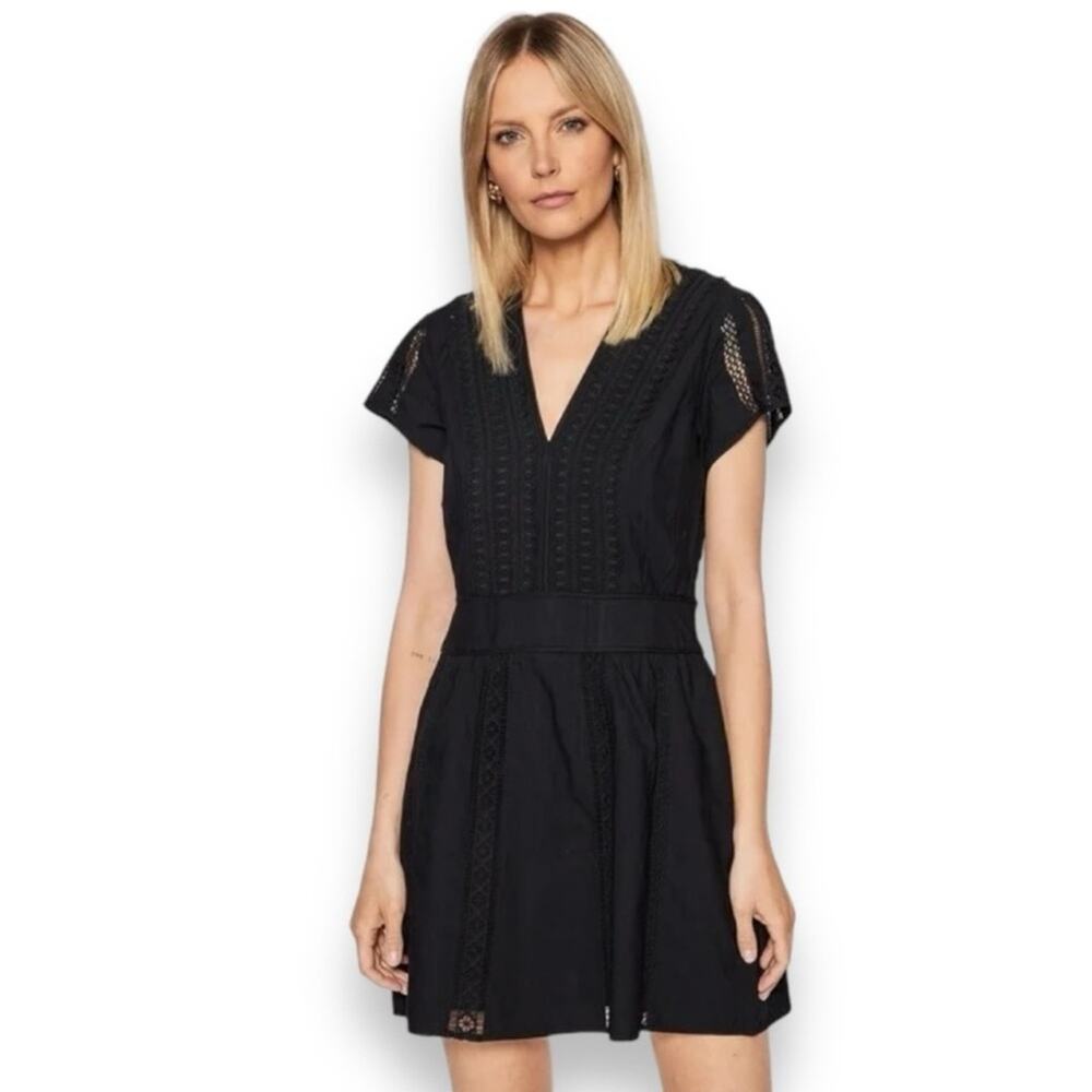 The KOOPLES PARIS BLACK DRESS IN ENGLISH EMBROIDERY SIZE 3 (LARGE)